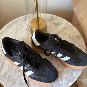 Adidas Women's Black and White Sneakers with Gum Sole